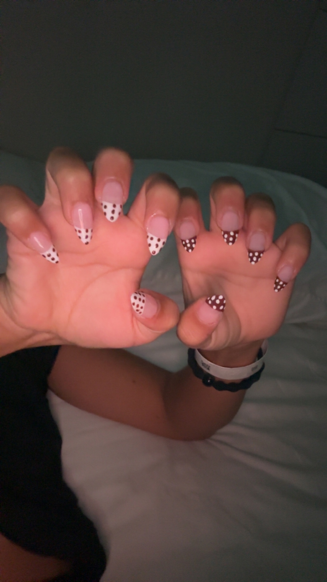 Brown and white polka dot press-ons